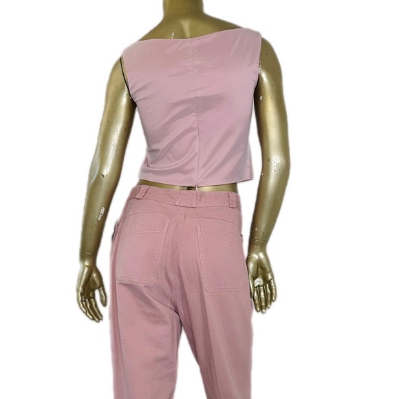VINTAGE DAVID MEISTER LIGHT PINK HIGH NECK SLEEVELESS CROP TOP-2 - Picture 6 of 7